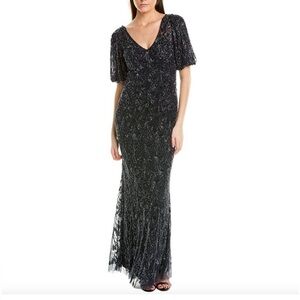 Aiden Maddox Size 10 Beaded V-neck Long Evening Sheath Gown Twighlight Blue